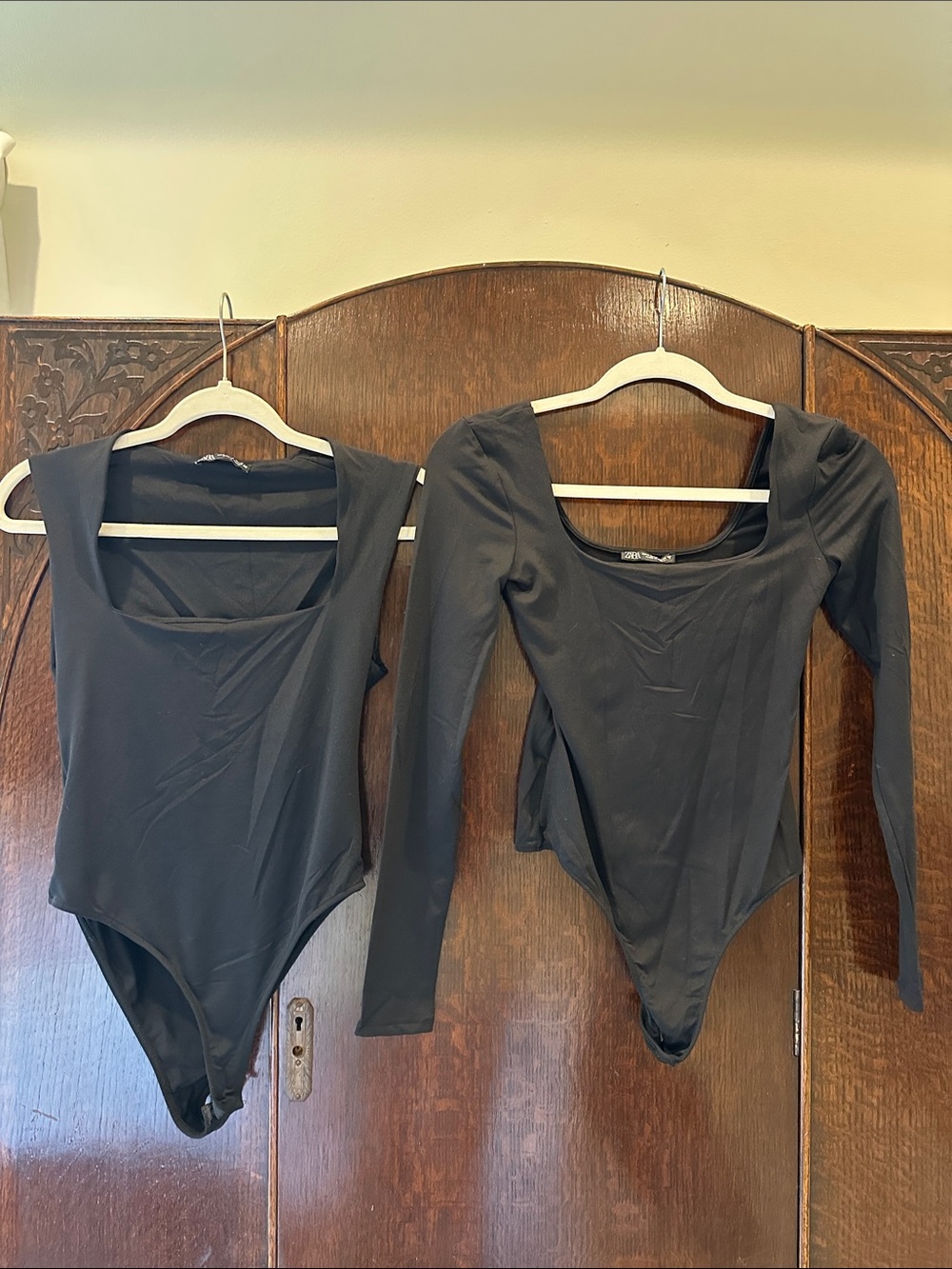 Zara Black Bodysuit Set - Sleeveless Square Neck & Long-Sleeve Scoop